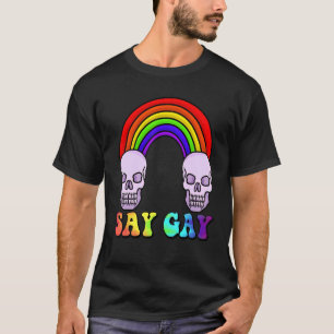 Camiseta Diga Orgulho gay LGBTQ Orgulho Caveira Arco-Íris L