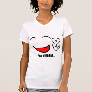 Camiseta Diga queijo   Engraçado Rosto Sorriso Emoji