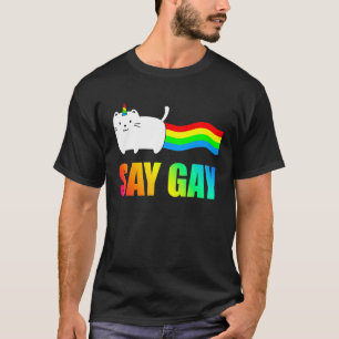 Camiseta Diga Sinalizador de Lgbt Gay Cute Cat Unicorn Prid