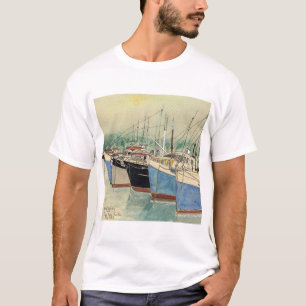 Camiseta Digby, Nova Escócia, barcos de pesca, aguarela