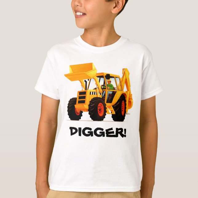 Camiseta Digger Amarelo Personalizado da Criança (Frente)