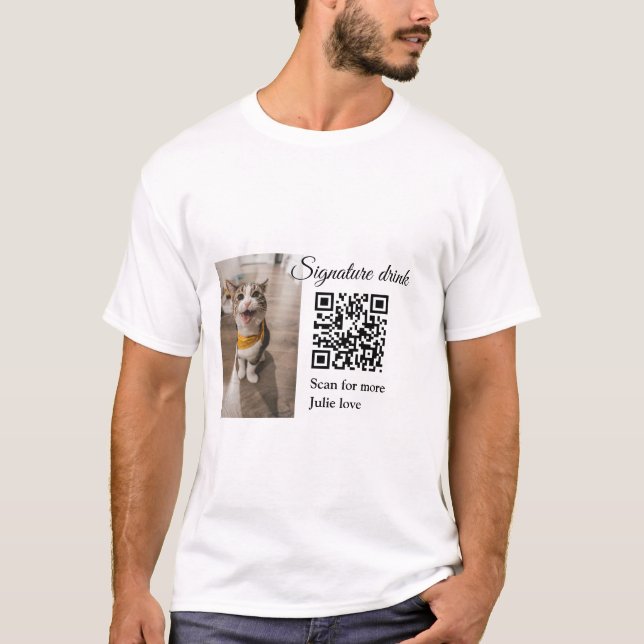 Camiseta Digitalização de bebida de assinatura Código QR ad (Frente)