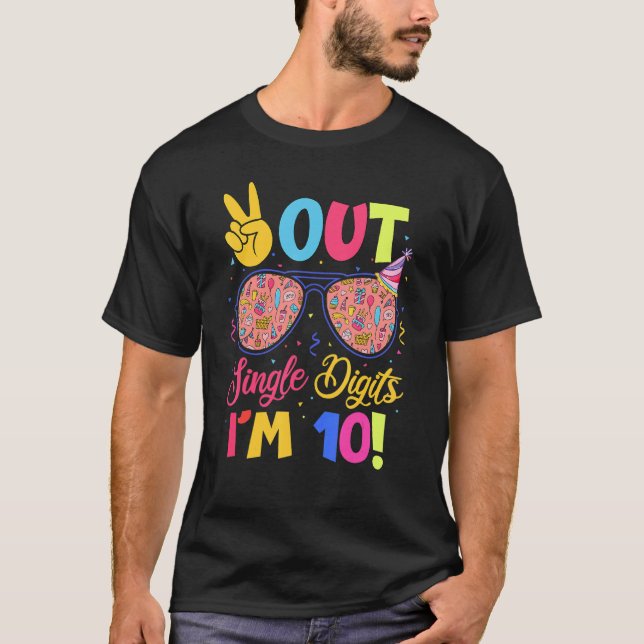 Camiseta Dígitos de Solteiro do Peace Out Eu sou 10 Criança (Frente)