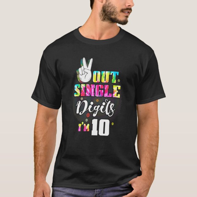 Camiseta Dígitos de Solteiro do Peace Out Eu tenho 10 Crian (Frente)