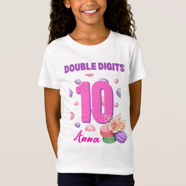 Camiseta Dígitos duplos Rapariga de Aniversário do Macaroon (Frente)