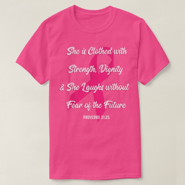 Camiseta Dignidade da Força Cuidado com o Cancer da mama Le (Frente do Design)