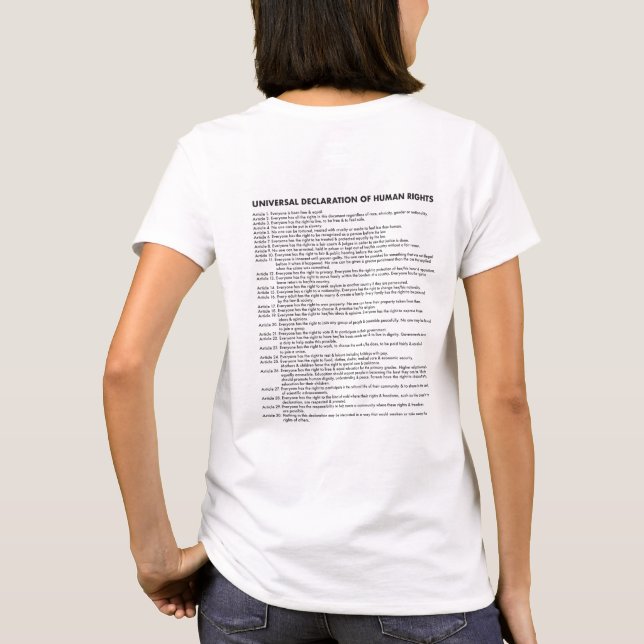 Camiseta Dignidade/declaração universal de direitos humanos (Verso)