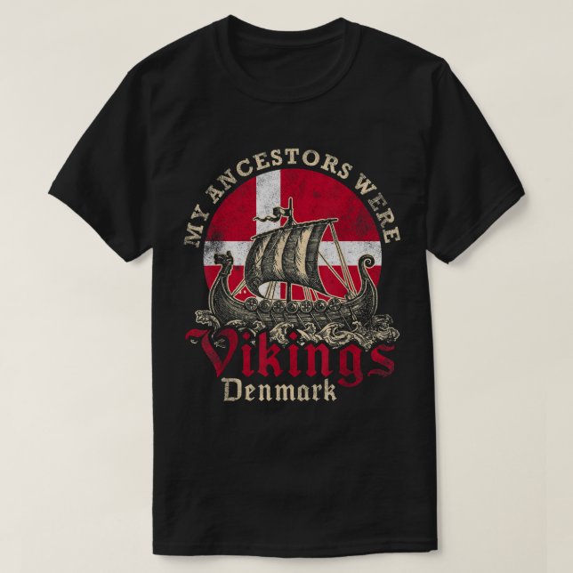 Camiseta Dinamarca Dinamarquesa Viking Ship Flag (Frente do Design)