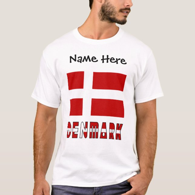 Camiseta Dinamarca e Bandeira Dinamarquesa Personalizada (Frente)