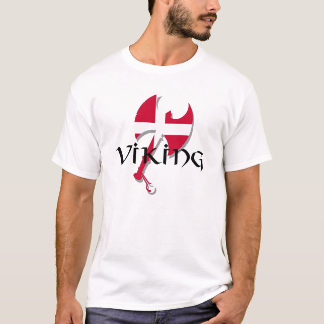 Camiseta Dinamarquês Viking Denmark flag Ax (Frente)