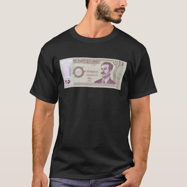 Camiseta Dinar iraquiano com Saddam Hussein (Frente)