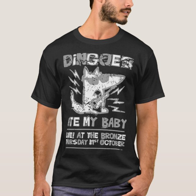 Camiseta Dingoes Comeu O Meu Bebê Tocar A Banda Da Caçadora (Frente)
