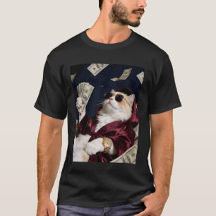 Camiseta Dinheiro de Gato Rico Luxo Relógio Óculos de Sol R