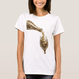CAMISETA DINHEIRO É DERRAMADO DE UMA GARRAFA EM UM COPO CHE