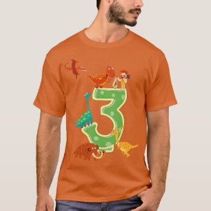 Camiseta Dino aniversário de 3 anos Dift Dinossaur Kids Boy