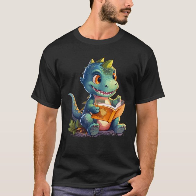 Camiseta Dino Book Lendo Dinossauro Estético, Dinossauro Cu (Frente)