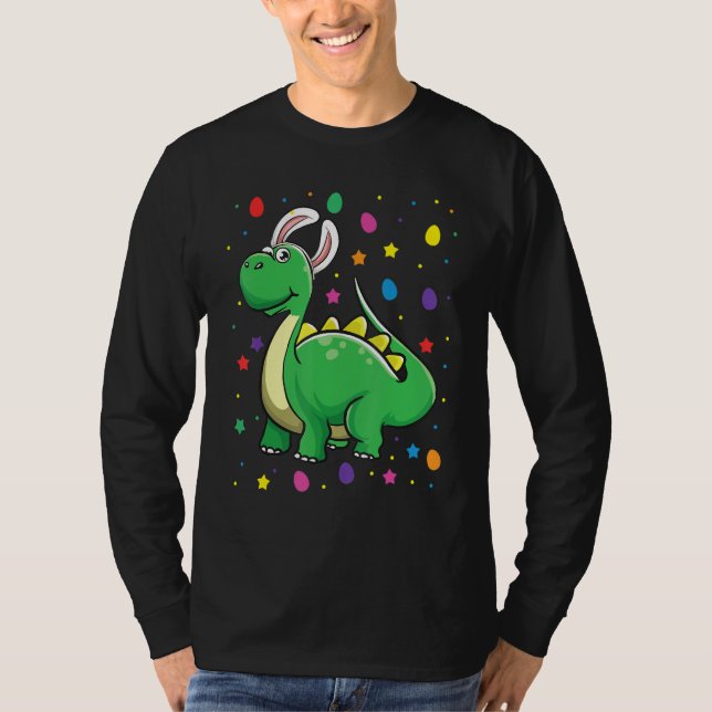 Camiseta Dino Com Coelhinho Orelha Engraçado Caça Ovo Dinos (Frente)