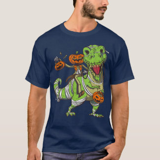 Camiseta Dino com Skeleton e Pumpkin Feliz Halloween