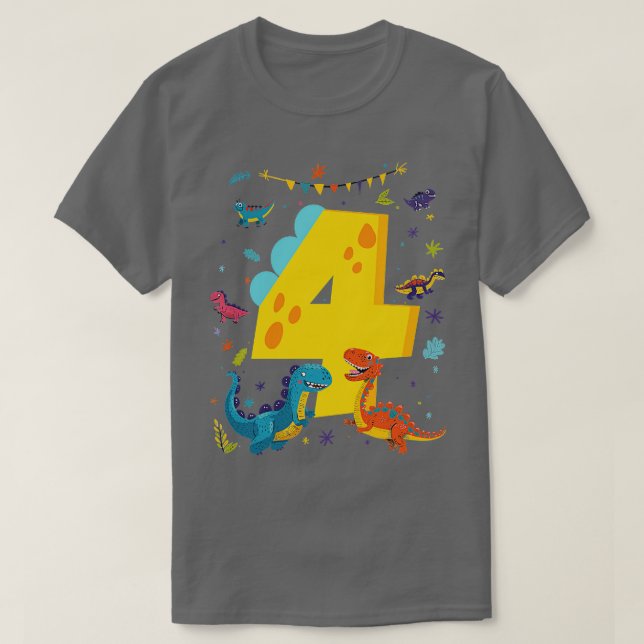 Camiseta Dino Dinossauros Crianças 4. º Aniversário 4. (Frente do Design)