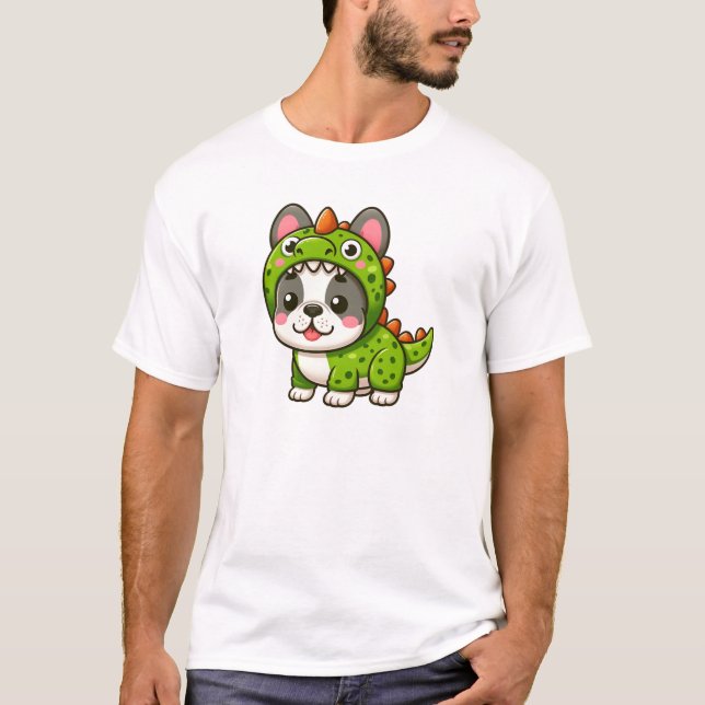 Camiseta Dino-Doggo - Bulldog Francês em Figurino (Frente)