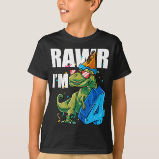Camiseta Dino Four Rawr Im 4 Roar Im 4 Anos Dinossauro