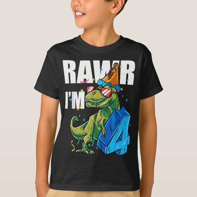 Camiseta Dino Four Rawr Im 4 Roar Im 4 Anos Dinossauro (Frente)