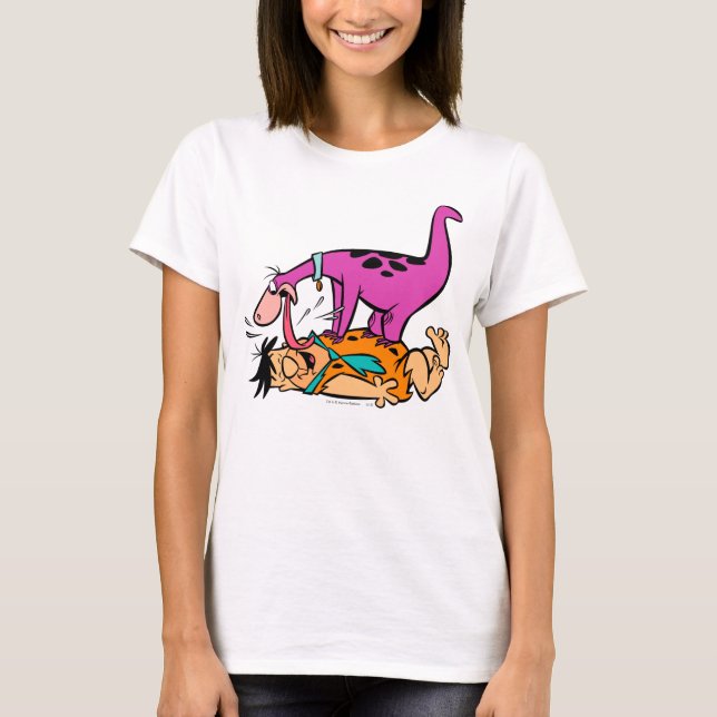 Camiseta Dino Licking Fred Flintstone (Frente)