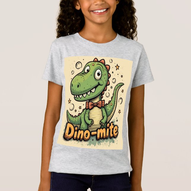 Camiseta Dino Mate T-Shirt para Meninas - Divertido e Bonit (Frente)