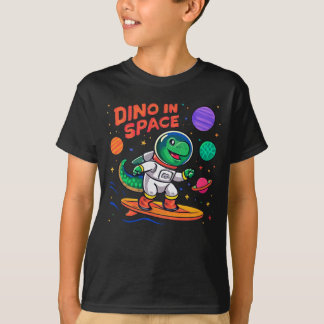 Camiseta Dino no Planeta de Navegação Espacial