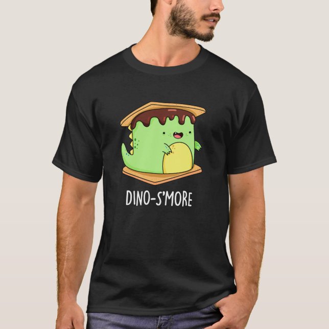 Camiseta Dino-smore Engraçado Dinossaur Smore Pun Dark BG (Frente)