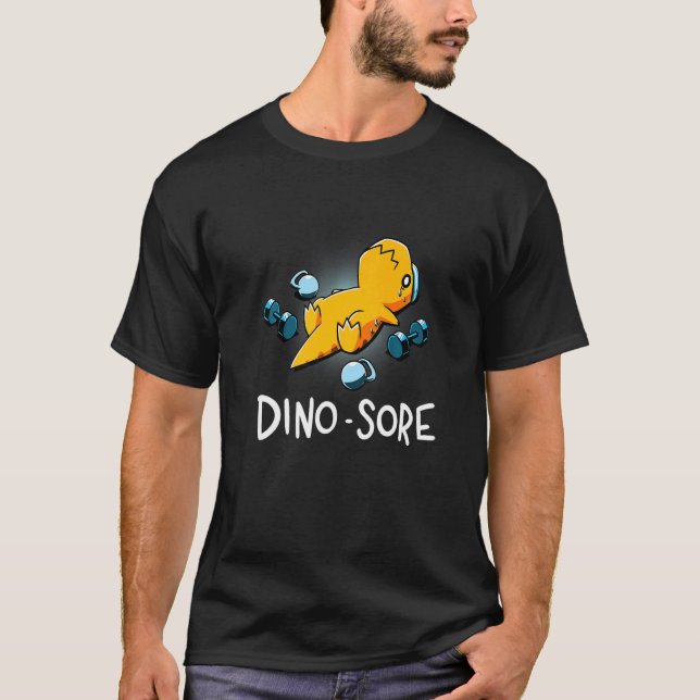 Camiseta Dino Sore Dinossaur Workout Gym Levantando Malhaçã (Frente)