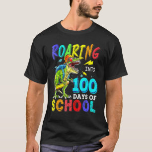 Camiseta Dino T Rex Rugindo Nos 100 Dias De Escola Chá