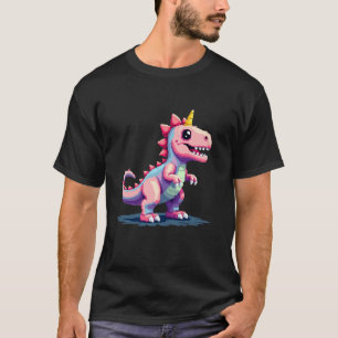Camiseta Dinocorn de Jogador de Arte em Pixel de 8 Bits