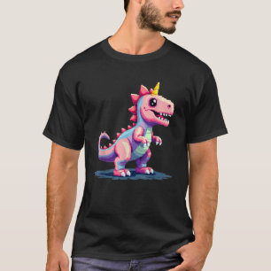 Camiseta Dinocorn de Jogador de Arte em Pixel de 8 Bits