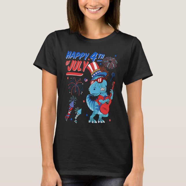 Camiseta Dinosaur 4th Of July Amerisaurus Rex Fireworks Tod (Frente)