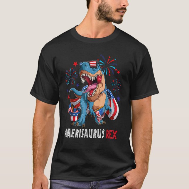 Camiseta Dinosaur 4th of July Boys Girls Men Amerisaurus Re (Frente)