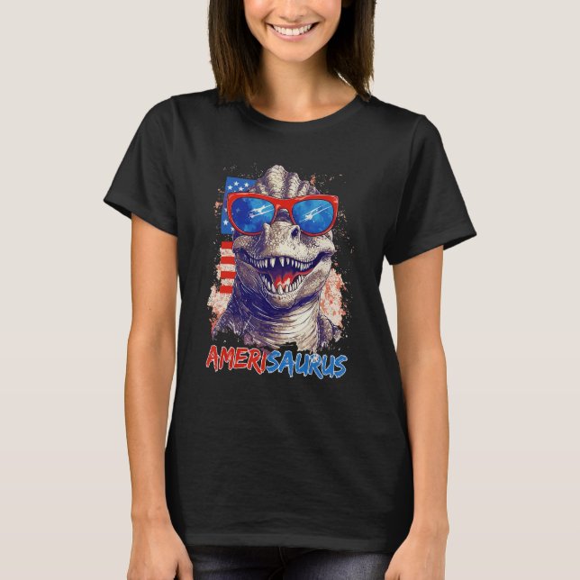 Camiseta Dinosaur 4th of July Kids Boys Men Amerisaurus Rex (Frente)