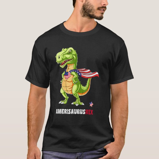 Camiseta Dinosaur 4th Of July Kids Boys Men Amerisaurus T R (Frente)