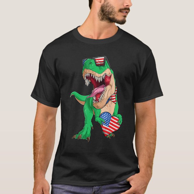 Camiseta Dinosaur 4th of July Kids Boys Rex Flag USA Flag P (Frente)