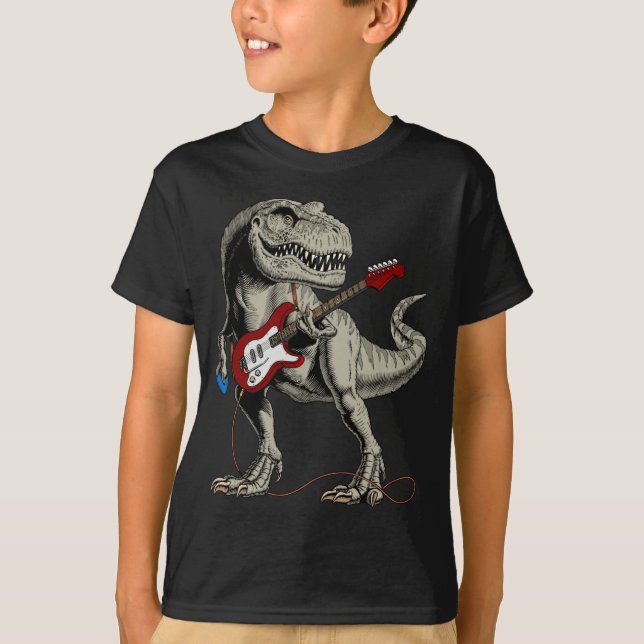 Camiseta Dinosaur Acoustic Electric B Guitar Player  (Frente)