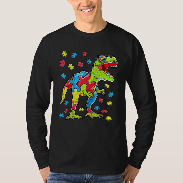 Camiseta Dinosaur Autism Awareness Puzzle Piece Boys Kids T (Frente)