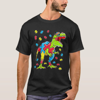 Camiseta Dinosaur Autism Awareness Puzzle Piece Boys Kids T