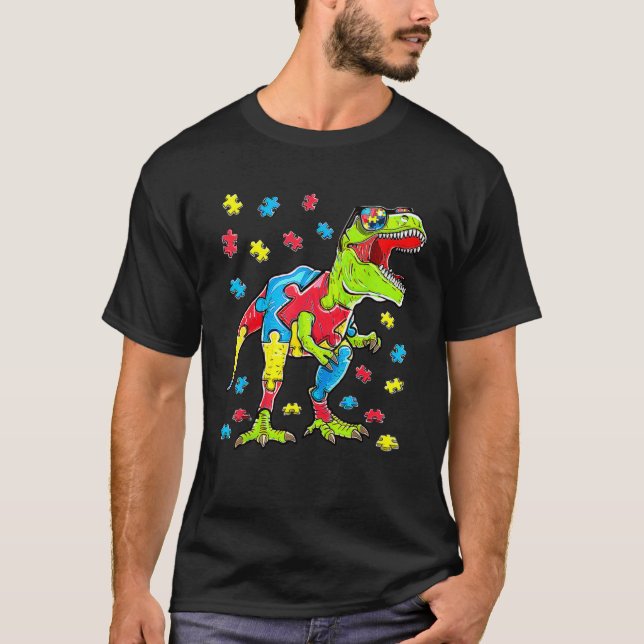 Camiseta Dinosaur Autism Awareness Puzzle Piece Boys Kids T (Frente)