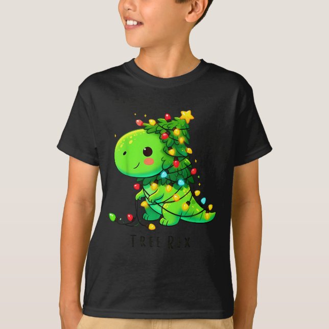 Camiseta Dinosaur Christmas Tree Rex Pajamas Men Boys Xmas  (Frente)