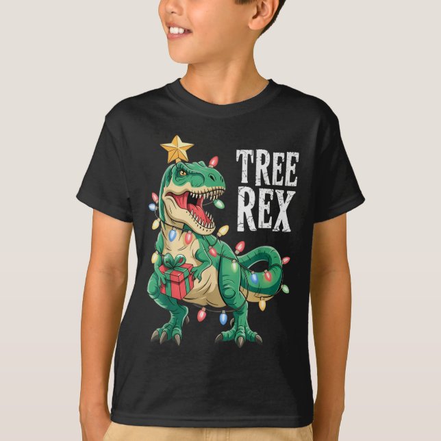 Camiseta Dinosaur Christmas Tree Rex Pajamas Men Boys Xmas  (Frente)