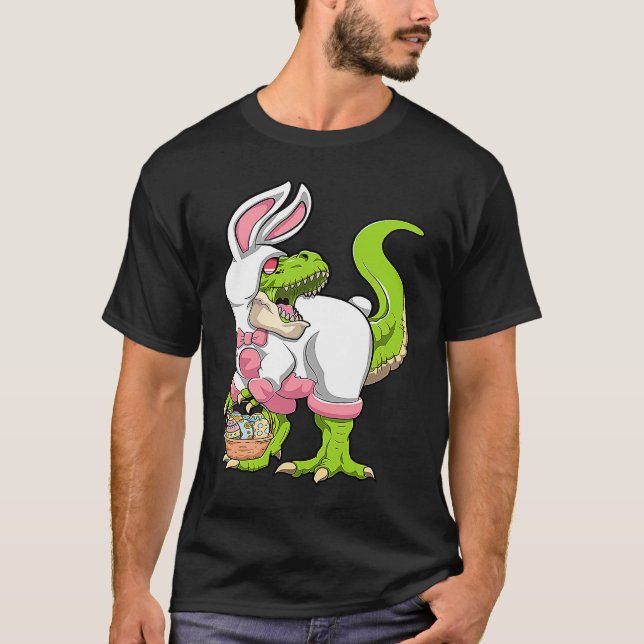 Camiseta Dinosaur Easter Basket With Eggs Happy Easter (Frente)