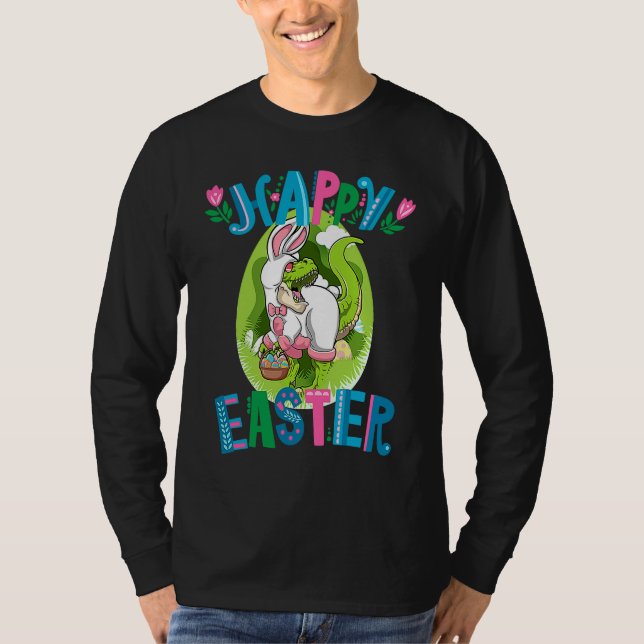 Camiseta Dinosaur Easter Basket With Eggs Happy Easter  1 (Frente)