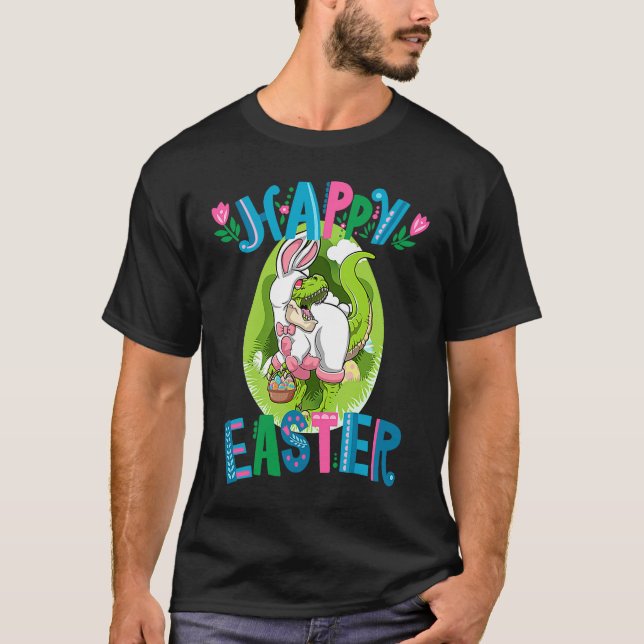 Camiseta Dinosaur Easter Basket With Eggs Happy Easter  1 (Frente)
