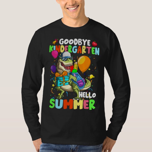 Camiseta Dinosaur Goodbye Kindergarten Hello Summer Graduat (Frente)