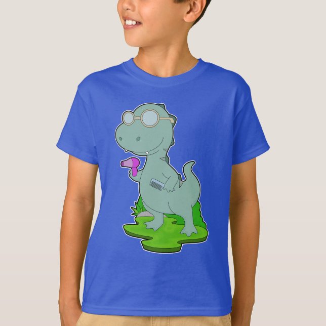 Camiseta Dinosaur Hairdresser Comb Hairdryer (Frente)